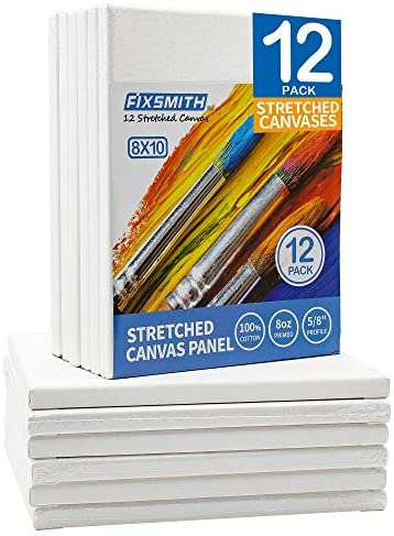 FIXSMITH Stretched White Blank Canvas- 8x10 Inch,Bulk Pack of 12,Primed,100%