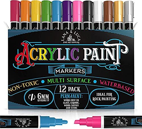 LANA & LUCA - 6mm Acrylic Paint Markers, Acrylic Paint Pens for Rock Painting, Stone,