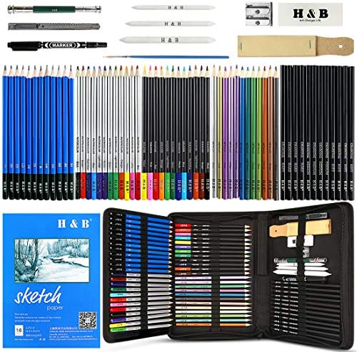 LadyRosian 72Pack Colored Pencils Set, Drawing Pencils and Sketching Kit, Graphite
