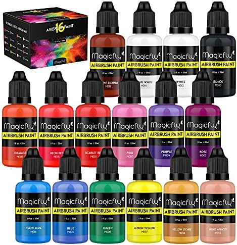 Magicfly Airbrush Paint, 16 Colors Airbrush Paint Set (30 ml/1 oz), Ready to Spray,