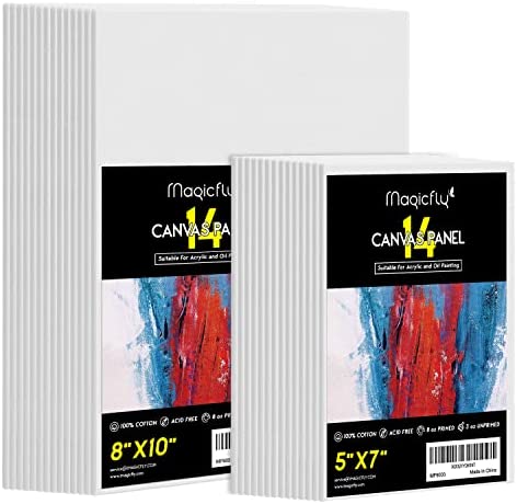 Magicfly Painting Canvas Panels, 5x7", 8x10", Set of 28 with Label Stickers, 100%