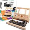 Mixed Media Art Set - 34 Piece, Easel Painting Kit with Wood Table Desk Top Easel Box