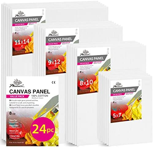 PHOENIX 24 Pack Artist Canvases for Painting Canvas Panels Multipack - 5x7, 8x10,
