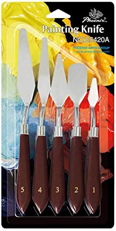 PHOENIX Metal Palette Knife Variety Set, 5 Shape Stainless Steel Blade & Wood Handle