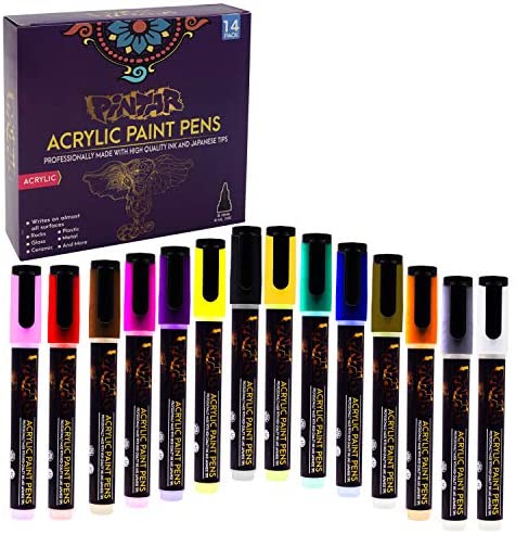 PINTAR Premium Acrylic Paint Pens - (14 Colors) Medium Tip Pens for Rock Painting,