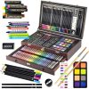 Sunnyglade 145 Piece Deluxe Art Set, Wooden Art Box & Drawing Kit with Crayons, Oil