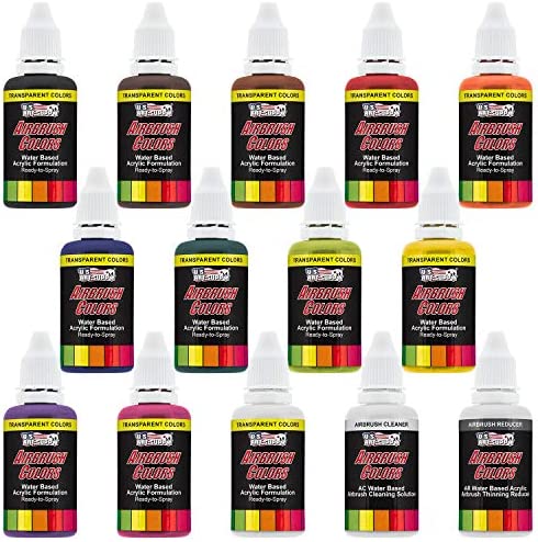 U.S. Art Supply 12 Color Acrylic Transparent Colors Airbrush, Leather & Shoe Paint