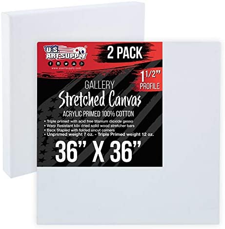 U.S. Art Supply 36 x 36 inch Gallery Depth 1-1/2" Profile Stretched Canvas, 2-Pack -