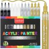 VHEONET Acrylic Paint Pens, 12 Pack (3 Black 3 White 3 Gold 3 Silver) 3mm Permanent