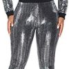 2 Piece Night Clubwear Outfits for Women Long Sleeve Top and Metallic Shiny Pants