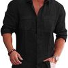 COOFANDY Men's Casual Button Down Shirt Long Sleeve Linen Chambray Shirt