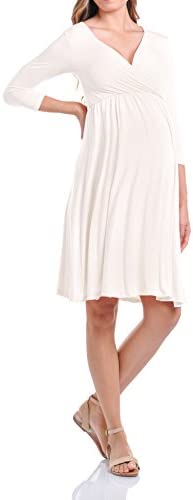Beachcoco Maternity Women's V-Neck 3/4 Sleeve Nursing Knee Length Dress Made in USA