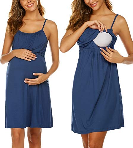 Ekouaer Women's Nursing Nightgown Maternity Dress Breastfeeding Gown Full Slips