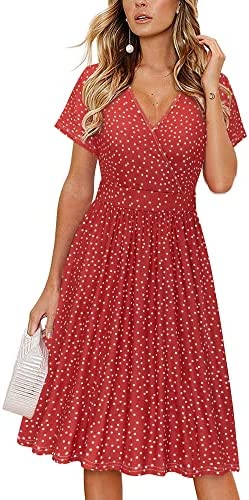 VOTEPRETTY Women's Short Sleeve V Neck Wrap Dress Summer Casual Floral Sundress with