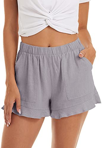 TACVASEN Women's Shorts Casual Summer Cotton Linen Pants Comfy Beach Yoga Solid Cute