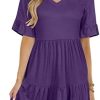 Berryou Dress for Women Short Sleeve Ruffle T-Shirt V Neck Casual Flowy Dresses with