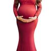 Women's Long Sleeve Off Shoulder Lace Maternity Dress for Photography Baby Shower