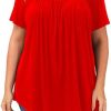 ALLEGRACE Plus Size Blouse Women Short Sleeve Blouses Summer Casual Pleated Tops
