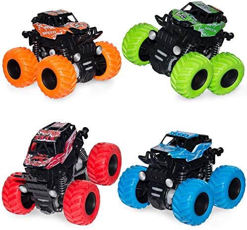 4 Pack Monster Truck Toys for Boys and Girls, Inertia Car Pull Back Vehicle Playsets,