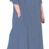 Cyparel Women's Cotton Shirt Dress Button Down Roll Sleeve Solid Color Casual Loose