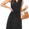 KILIG Women's Summer V Neck Sleeveless Button Down Elastic Casual Dress with Pockets