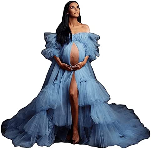 Fluffy Tulle Robe for Women Maternity Dresses Photoshoot Long Sheer Bridal Robe Old