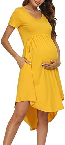 levaca Women's Maternity Empire Waist Loose Swing Pregnancy Casual Midi Dress