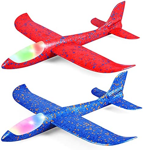 Toyly 2 Pack LED Airplane Toys,17.5" Large Throwing Foam Plane,2 Flight Mode Glider