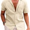 Rorina Men's Cotton Linen Shirt Short/Long Sleeve Camp Shirt Hippie Casual Summer