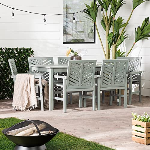 Walker Edison 6 Person Outdoor Wood Chevron Patio Furniture Dining Set Table Chairs