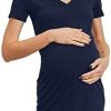 LaClef Women's Maternity Short Sleeve T-Shirt Rib Dress