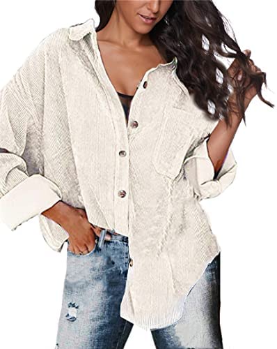 Women Corduroy Shirts Long Sleeve Button Down Shirt Casual Warm Oversized Jacket