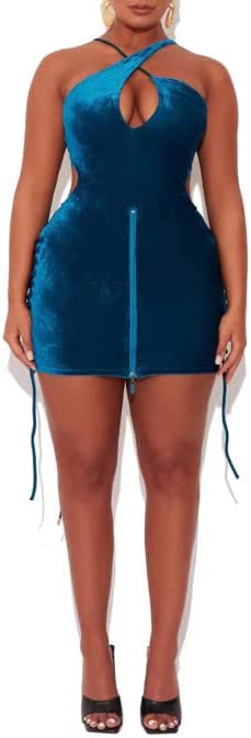 AUKNOVVTY Women's Deep V Neck Spaghetti Strap Wrap Asymmetrical Velvet Cami Dress
