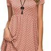 Women's Short Sleeve Flare Midi Dress Summer Loose Casual Swing Dress with Pockets in