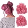 Observe Your Hair Color Outdoors！iLUU Pink Hair Bun Extensions Wavy Curly Messy Donut