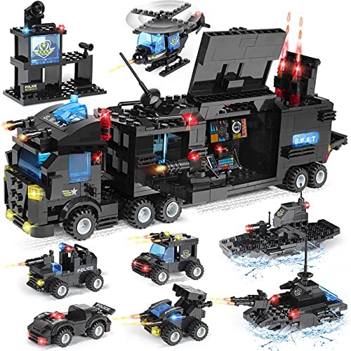 1100 Pieces City Police Station Building Kit, SWAT Mobile Command Center Truck