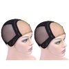 2 Pieces Black 4X4 Inch U Part Swiss Lace Wig Cap with Adjustable Straps on the Back