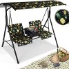 2 Seat Outdoor Patio Swing Chair, Adjustable Canopy Swing Chair with Table and