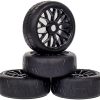 4Pcs 1/8 RC Rubber Tires with Hubs 17mm for Hex Drive HSP HPI Kyosho Traxxas Road