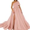AHAKDA Women's One Shoulder Slit Prom Dresses Ball Gown Organza Formal Evening Party