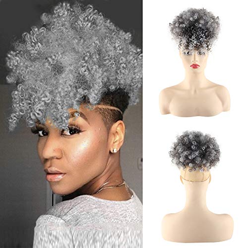 AISAIDE High Afro Puff Drawstring Ponytail Bun with Bangs for Black Women Short Afro