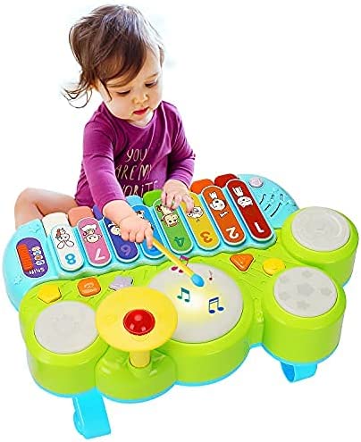Baby Musical Toys 3 in 1 Piano Keyboard Xylophone Drum Set Gift for 1 Year Old Girls
