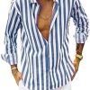 Casual Men’s Button-Down Long Sleeve Shirts Striped Dress Shirts Cotton Linen Beach