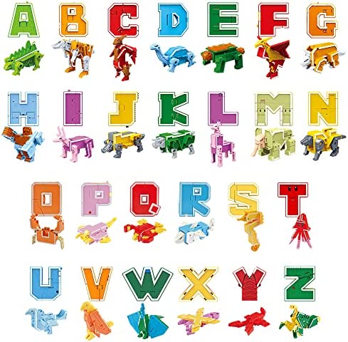 DAZZCOOL Letter Transforming Dinosaur Toys for Kids, STEM ABC Learning Toys Stem