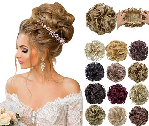 Felendy Messy Bun Hair Piece Thick Clip in Extensions Wavy Curly Donut Chignons Hair