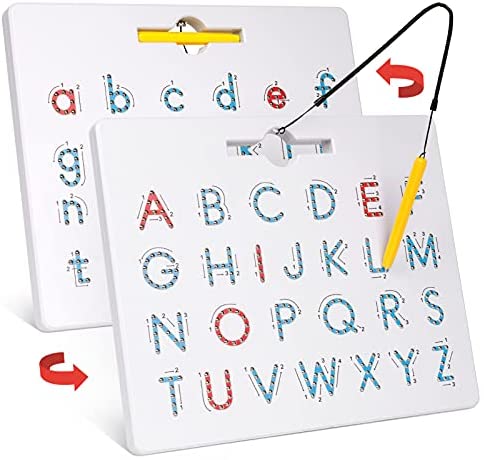 Gamenote Double Sided Magnetic Letter Board - 2 in 1 Alphabet Magnets Tracing Board