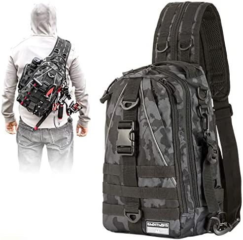Ghosthorn Fishing Backpack Tackle Sling Bag - Fishing Backpack with Rod Holder -