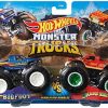Hot Wheels Monster Trucks Bigfoot Vs Snake Bite, [1:64 Scale] Demolition Doubles