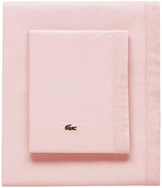 Lacoste 100% Cotton Percale Sheet Set, Solid, Iced Pink, Twin