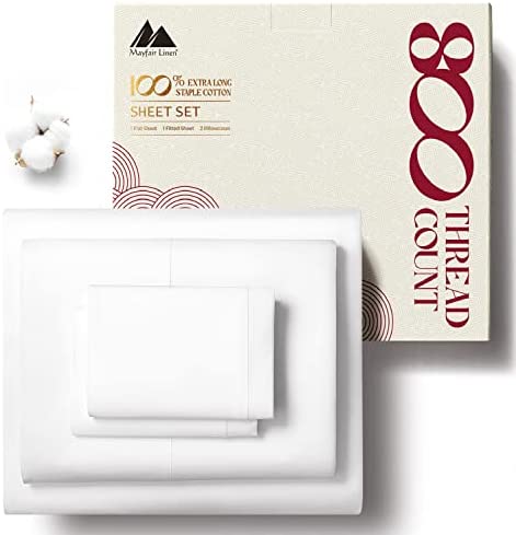 Mayfair Linen 800 Thread Count Bedding Collection 100% Cotton White Short Queen Sheet